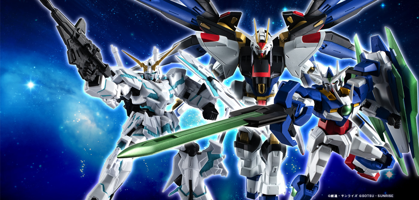 GUNDAM UNIVERSE GNT-0000 00 QAN[T] ZGMF-X20A STRIKE FREEDOM GUNDAM RX-0 UNICORN GUNDAM (AWAKENED)